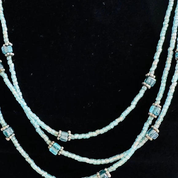 Light Blue 3 Tiered Beaded Necklace 18” with Hook Closure - Picture 2 of 4